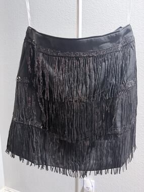 Mainstrip Women’s Western Sequence Fringe Miniskirt In Black Size Medium